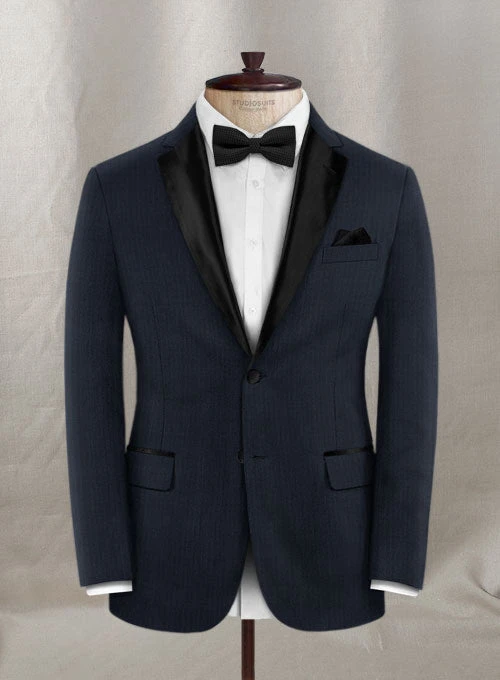Napolean Navy Herringbone Wool Tuxedo Suit 3 Napolean Navy Herringbone Wool Tuxedo Suit - Image 3