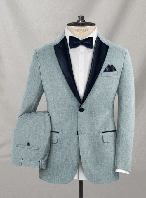 Napolean Stretch Gray Blue Wool Tuxedo Suit 1 Napolean Stretch Gray Blue Wool Tuxedo Suit