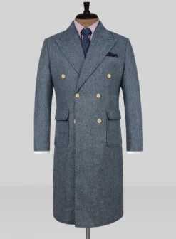 Musto Vintage Herringbone Blue Tweed Overcoat
