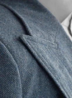 Musto Vintage Herringbone Blue Tweed Overcoat -Studiosuits Shop nherngbluetwmustocoatlook 2