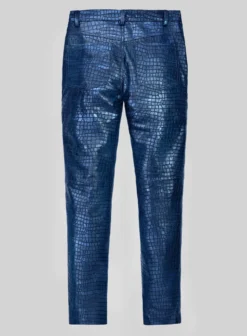 Croc Metallic Blue Leather Pants -Studiosuits Shop obscurecrocmetallicblueleatherpantts 1