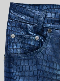 Croc Metallic Blue Leather Pants -Studiosuits Shop obscurecrocmetallicblueleatherpantts 2
