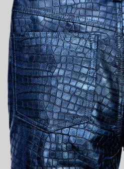 Croc Metallic Blue Leather Pants -Studiosuits Shop obscurecrocmetallicblueleatherpantts 4