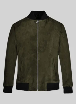 Olive Green Suede Bomber Jacket