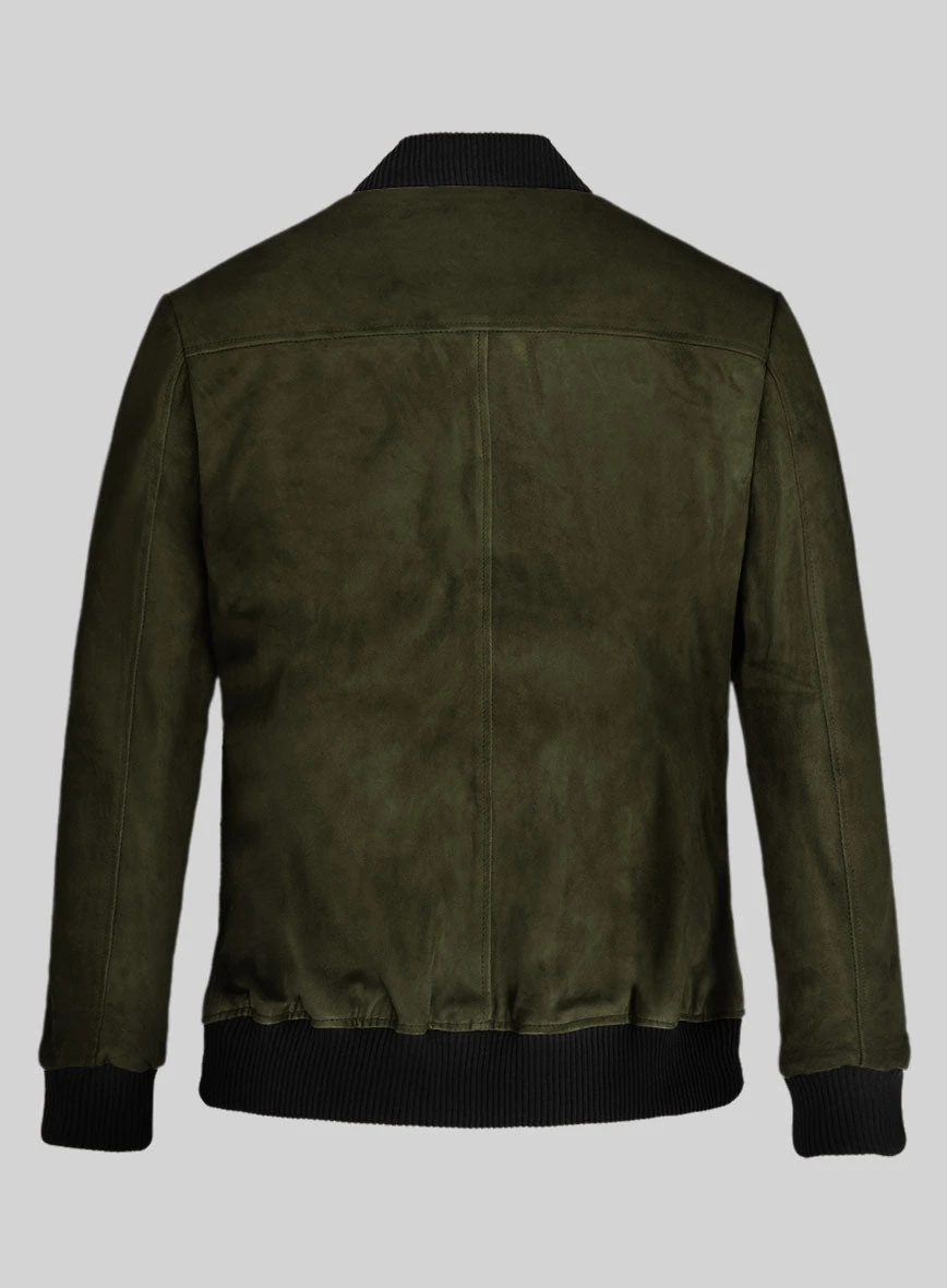 Olive Green Suede Bomber Jacket 2 Olive Green Suede Bomber Jacket - Image 2