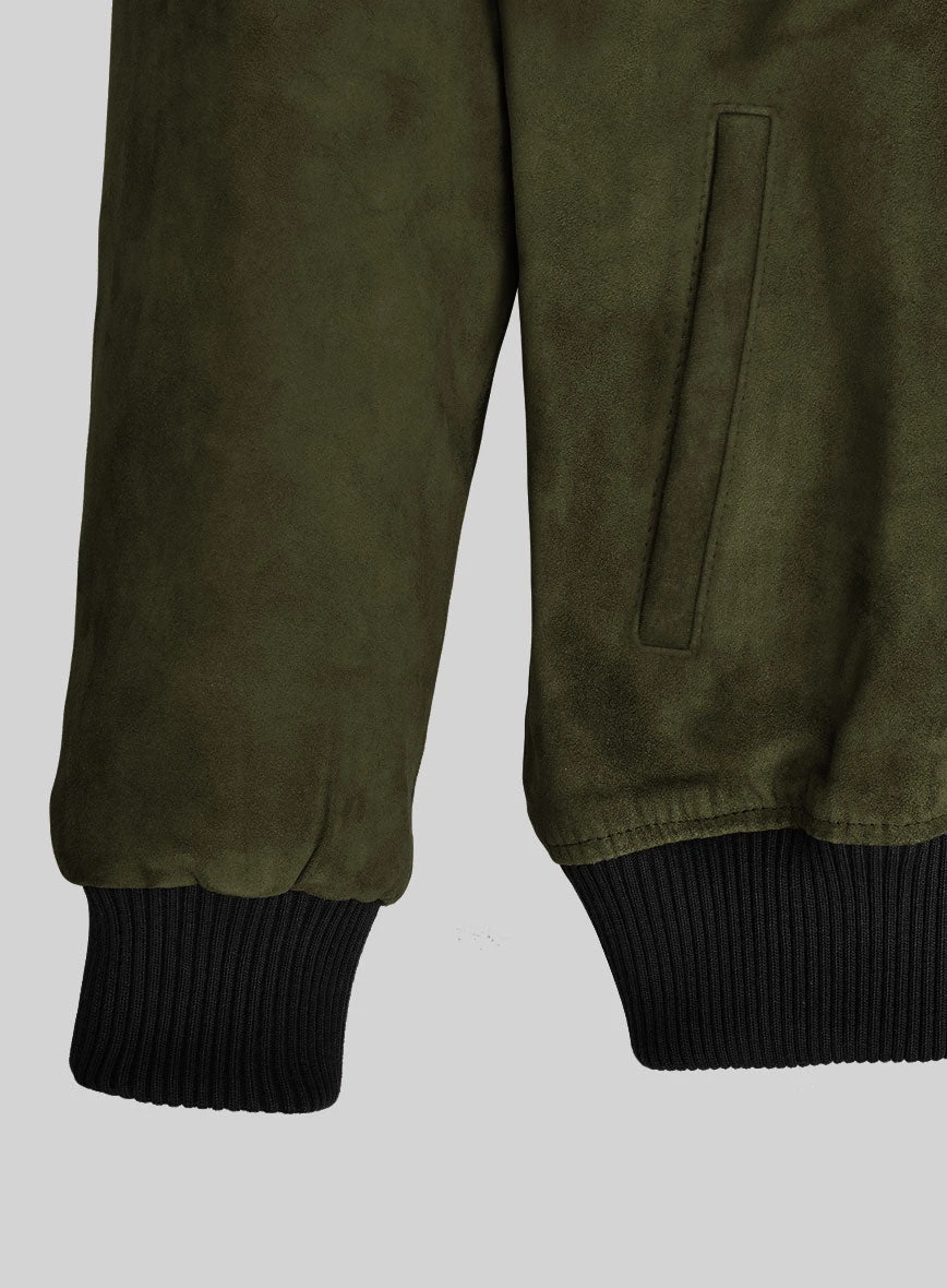 Olive Green Suede Bomber Jacket 3 Olive Green Suede Bomber Jacket - Image 3