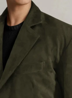 Olive Green Suede Leather Blazer -Studiosuits Shop olivegreensuedeleatherblazerlk 2