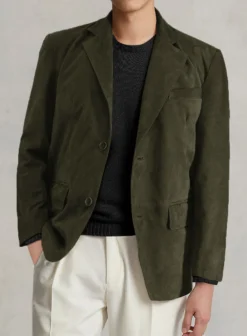Olive Green Suede Leather Blazer -Studiosuits Shop olivegreensuedeleatherblazerlk 4