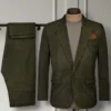 Olive Green Suede Leather Suit