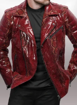 Opulent Bold Red Python Leather Jacket 14 Opulent Bold Red Python Leather Jacket -Studiosuits Shop opulentboldredpythonleatherjacketlk 6