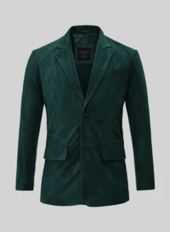 Pine Green Suede Leather Blazer