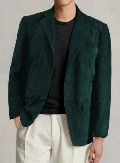 Pine Green Suede Leather Blazer -Studiosuits Shop pinegreensuedeleatherblazerlk 4