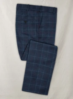 Reda Plume Blue Checks Wool Pants