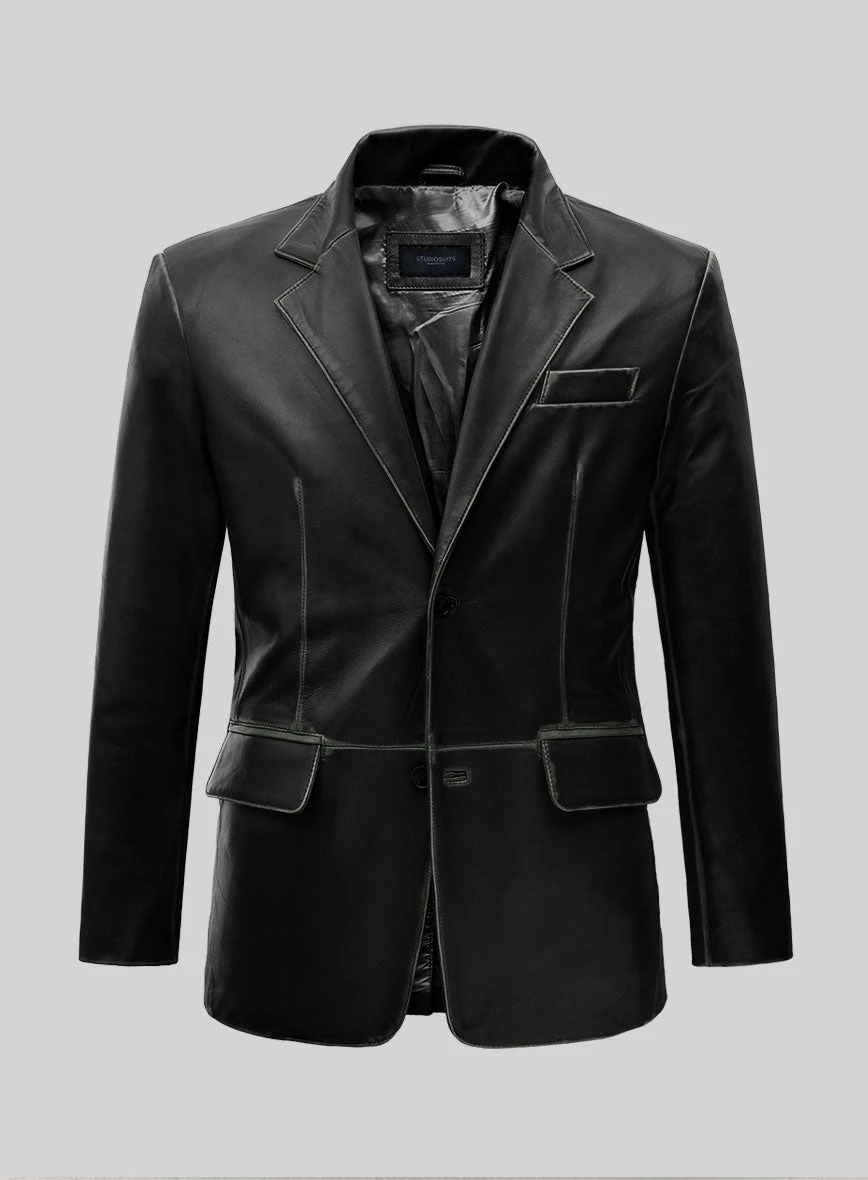 Rubbed Black Leather Blazer 1 Rubbed Black Leather Blazer