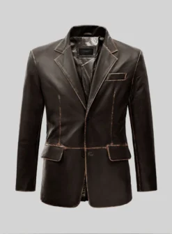 Rubbed Brown Leather Blazer