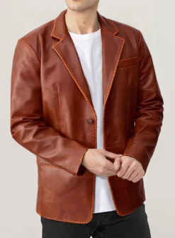 Rubbed Tan Brown Medieval Leather Blazer -Studiosuits Shop rubbedtanbrnmedievalleatrblzr 2