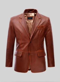 Rubbed Tan Brown Leather Blazer