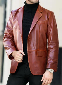Rubbed Tan Brown Leather Blazer -Studiosuits Shop rubbedtanbrownleatherblazerlk 3