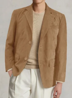 Saddle Brown Suede Leather Blazer 9 Saddle Brown Suede Leather Blazer -Studiosuits Shop saddlebrownsuedelatrblzrlook 4