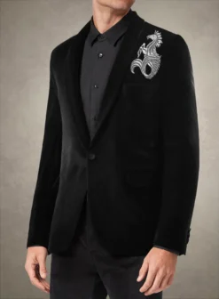 Silver Seahorse Embroidery Velvet Blazer -Studiosuits Shop silverseahorsembroideryvelvetblazerlook 2