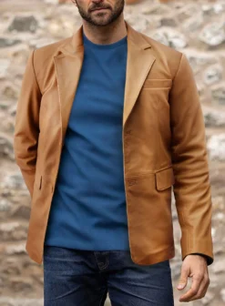 Soft Bella Brown Leather Blazer -Studiosuits Shop softbellabrownleatherblazer 5