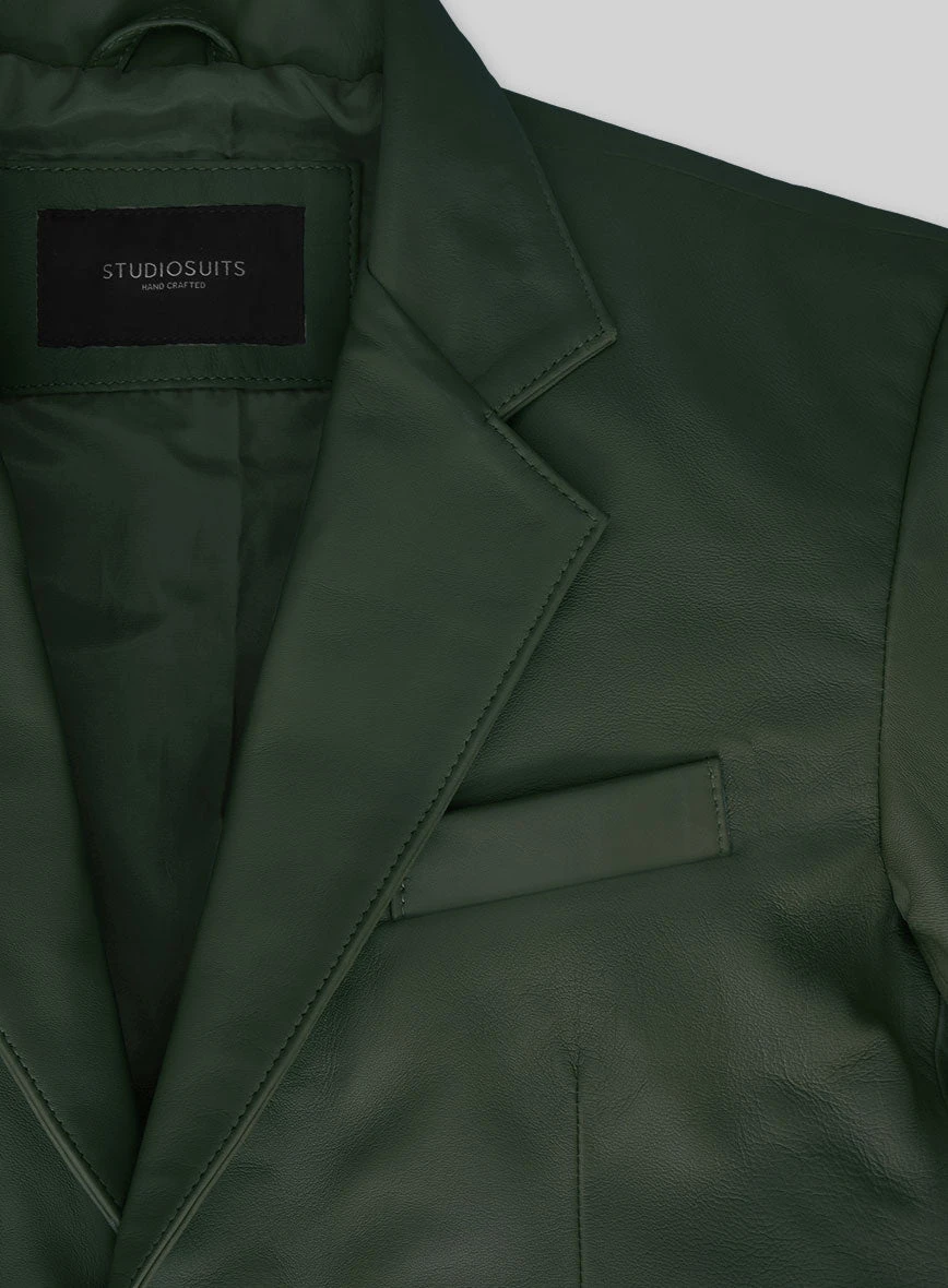 Soft Deep Olive Leather Blazer 4 Soft Deep Olive Leather Blazer - Image 4