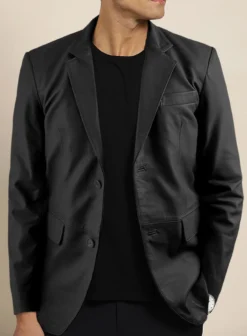 Soft Rich Black Leather Blazer -Studiosuits Shop softrichblackleatherblazer 4