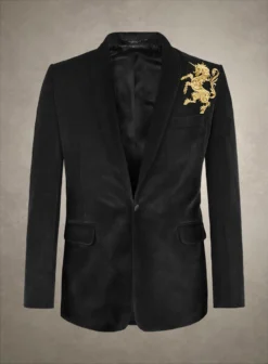 Unicorn Embroidery Velvet Blazer