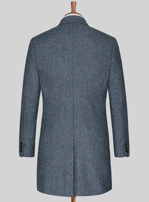 Vintage Herringbone Blue Tweed Overcoat 2 Vintage Herringbone Blue Tweed Overcoat - Image 2