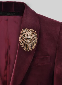 Wine Velvet Blazer - Lion Handwork -Studiosuits Shop winevelvetblazerlionembroiderylook 1
