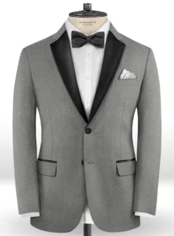 Worsted Mid Charcoal Wool Tuxedo Suit -Studiosuits Shop worstedmidcharcoalwooltuxedosuitlook 1